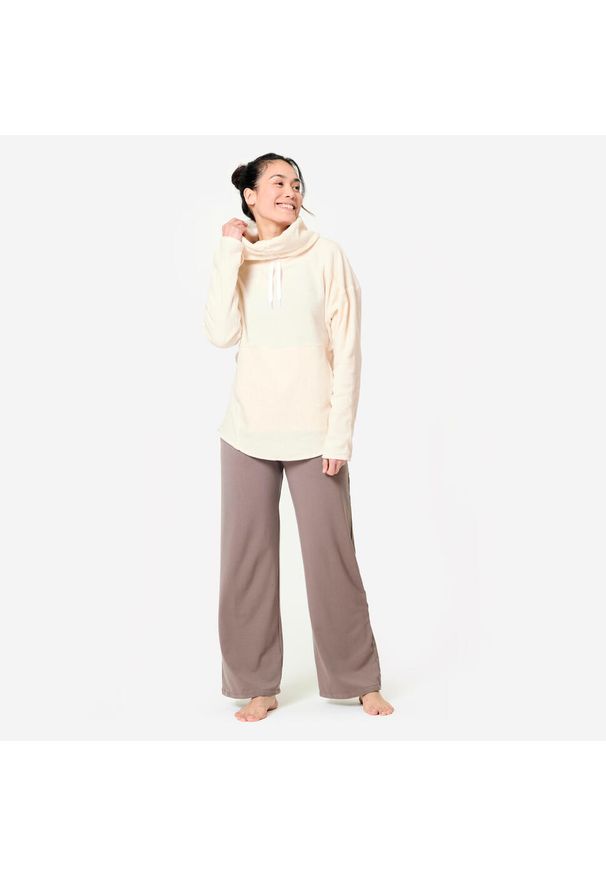 KIMJALY - Bluza Do Jogi I Relaksacji Damska Polarowa Beżowa Kimjaly. Kolor: beżowy. Materiał: bawełna, materiał, poliester. Długość: długie. Sport: joga i pilates